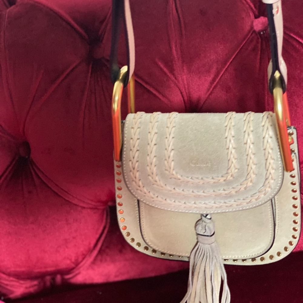 Chloe Gray Suede Braided Hudson Marcie Whipstitch Mini CrossBody Shoulder Bag